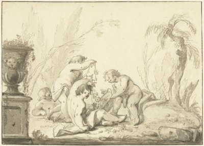 Representación alegórica con niños con canasta de flores de Johann Heinrich Keller (II)