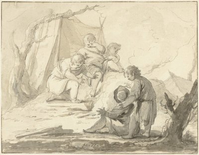 Representación alegórica con niños alrededor de un fuego de Johann Heinrich Keller (II)