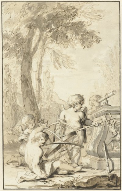 Representación alegórica con niños jugando con instrumentos astronómicos de Johann Heinrich Keller (II)