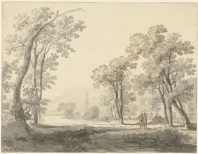 Paisaje con dos figuras a la derecha de Johann Heinrich Muntz