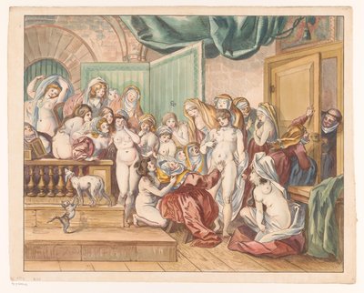 Abdes descubre a un joven entre sus monjas desnudas de Johann Heinrich Ramberg (atelier)