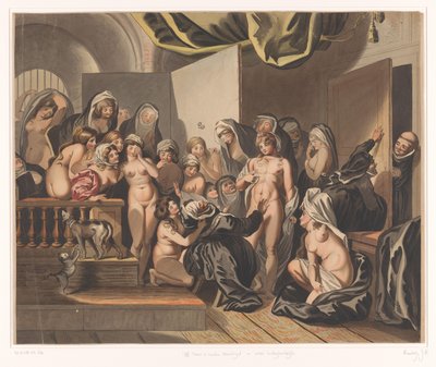 Abdes descubre a un joven entre sus monjas desnudas de Johann Heinrich Ramberg