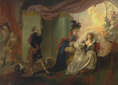 Olivia, Maria y Malvolio de "Noche de Reyes", Acto III, Escena iv de Johann Heinrich Ramberg