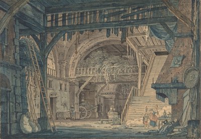 Diseño de escenario de una ruina romana antigua convertida en granero, finales del siglo XVIII-mediados del siglo XIX de Johann Heinrich Ramberg