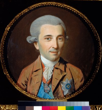 Retrato del Príncipe Nikolai Ivanovich Saltykov (1736-1816) - Oeuvre de Johann Heinrich Schmidt (1749-1829), pastel sobre papel (27,5x27,5 cm), verso 1780 - Retrato del Príncipe Nikolay I. Saltykov, Pastel sobre papel de J H. Falsificado de Johann Heinrich Schmidt
