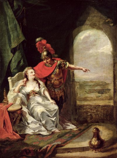 Antonio contando a Cleopatra su victoria sobre la caballería de Octavio, c.1769 (detalle) de Johann Heinrich Tischbein