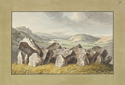 Un círculo de piedras prehistórico en un montículo, un paisaje extenso más allá, mediados del siglo XVIII-principios del siglo XIX de Johann Heinrich Wilhelm Tischbein