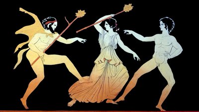 Un sátiro, una Ménade y un seguidor masculino de Dionisio bailan en un frenesí c.1796 (Grabado en placa de cobre) de Johann Heinrich Wilhelm Tischbein