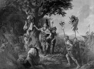 Hermann celebrando la victoria después de la Batalla en el Bosque de Teutoburgo de Johann Heinrich Wilhelm Tischbein