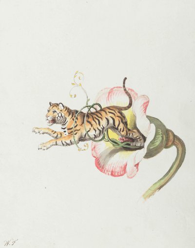 Tigre saltando de una corona de flores. Alegoría sobre semillas de flores, 1817 de Johann Heinrich Wilhelm Tischbein