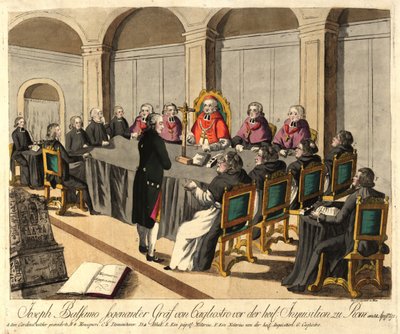 Joseph Balsamo, conde de Cagliostro, ante la Inquisición en Roma el 14 de abril de 1791, 1791 de Johann Hieronymus Loeschenkohl