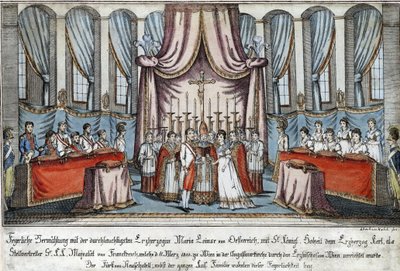 María Luisa se casó con Napoleón por poder en Viena, con el Archiduque Carlos representando a Napoleón de Johann Hieronymus Loeschenkohl