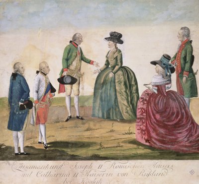 Encuentro entre José II de Alemania y la emperatriz Catalina la Grande en Koidak, 18 de mayo de 1787 de Johann Hieronymus Loeschenkohl