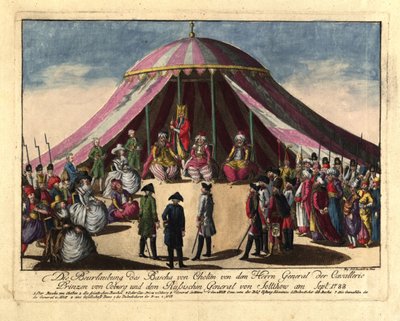 La deposición del Pasha de Khotyn por el Príncipe Josias de Saxe-Coburg y el General de Johann Hieronymus Loeschenkohl