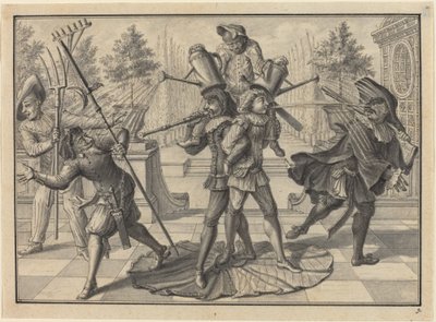 Arlequín y Scaramouche crean una "fuente" de Johann Jacob Schubler