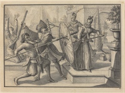 Pantalón y el Doctor Luchando con Columbina y Brigatella en el Jardín de Johann Jacob Schubler