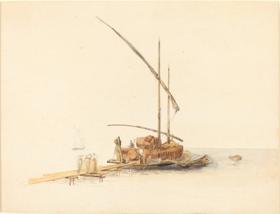 Barriles de Vino Cargados en una Barca de Vela en Vevey de Johann Jacob Ulrich