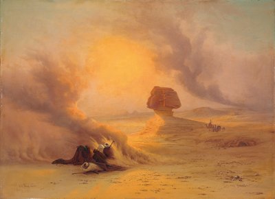 Una caravana atrapada en el viento Sinum cerca de Gizah de Johann Jakob Frey