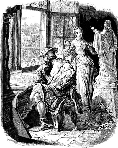 Arquitecto Erwin von Steinbach con su hija Sabina. Ilustración de la Geschichte des deutschen Volkes por E. Duller, 1840 de Johann Jakob Kirchhoff