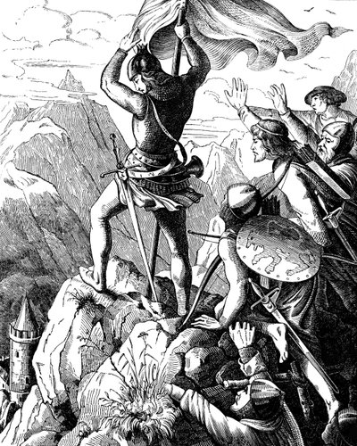 Otto I de Baviera previene una derrota del Emperador cerca de Verona Ilustración de la Geschichte des deutschen Volkes por E. Duller, 1840 de Johann Jakob Kirchhoff