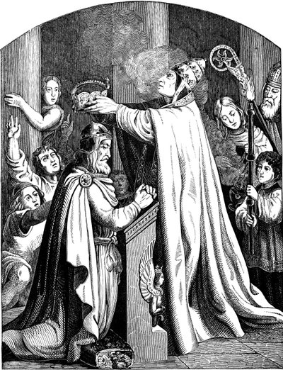 La Coronación del Emperador Carlomagno por el Papa León III Ilustración de la Geschichte des deutschen Volkes por E. Duller, 1840 de Johann Jakob Kirchhoff