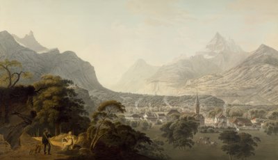 Das Dorf Bex, die Dent de Morcles und die Dents du Midi von Johann Jakob Wetzel