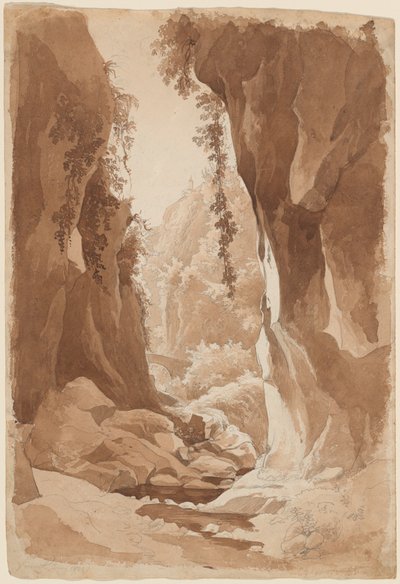 Acantilados que Sobresalen de un Desfiladero de Río cerca de Sorrento (recto) de Johann Joachim Faber