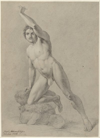 Hombre desnudo, arrodillado sobre una rodilla de Johann Joseph Schwachhofer