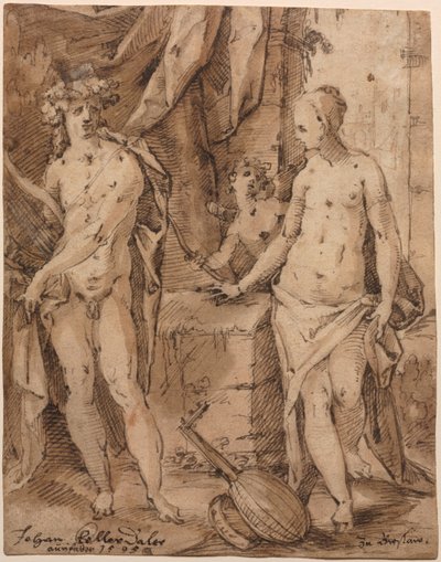 Apolo con Erato y Cupido, 1595 de Johann Kellerthaler