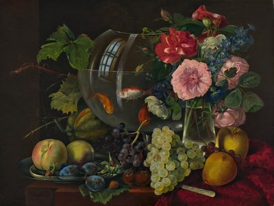 Bodegón con pecera (óleo sobre madera) de Johann Knapp