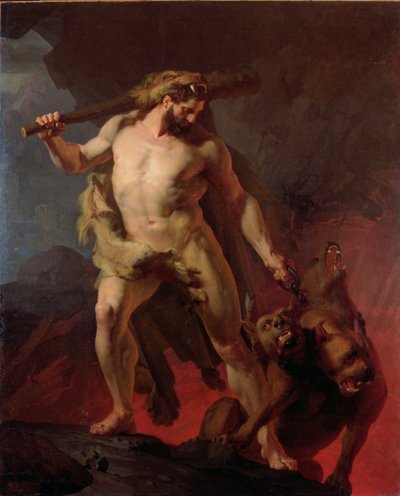 Hércules retira a Cerbero de las puertas del infierno, 1855 de Johann Koler