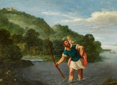 San Cristóbal llevando al Niño Jesús en un paisaje de Johann König