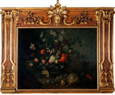 Bodegón de flores con uvas, calabaza y granadas de Johann Kunstner