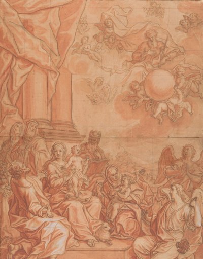 La Virgen y el Niño con santos y ángeles, y Dios Padre en el cielo, mediados del siglo XVIII de Johann Lorenz Haid