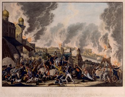 La quema de Moscú el 15 de septiembre de 1812. La Grande Armee (Francia) asaltó la ciudad rusa (Guerras Napoleónicas de Johann Lorenz Rugendas