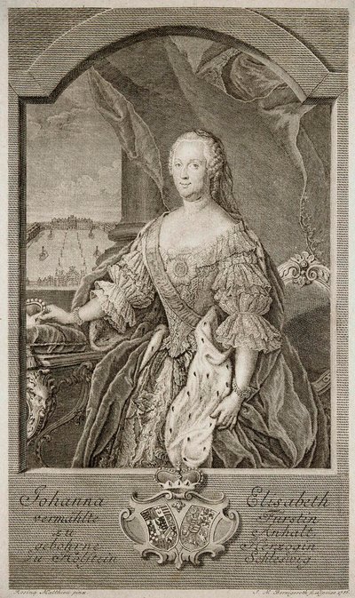 Retrato de Johanna-Elizabeth, Electora de Anhalt-Zerbst 1712-1760, Madre de Catalina II, 1756 de Johann Martin Bernigeroth