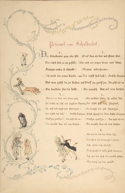 Hojas de Versos: Priamel vom Schuldenbot, finales del siglo XVIII-principios del siglo XIX de Johann Martin Usteri