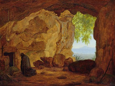 Ermitaño rezando en una gruta de Johann Martin von Rohden