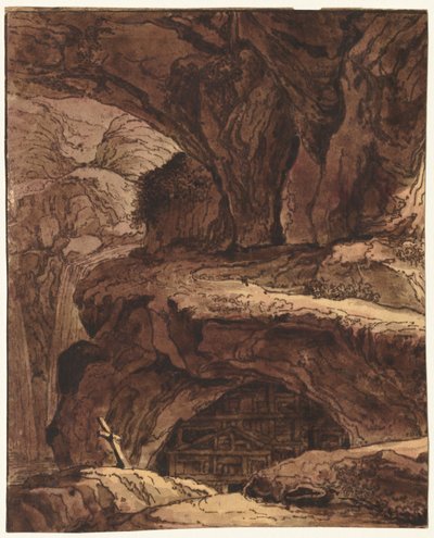 Paisaje Rocoso con una Capilla en una Cueva, Siglo XIX de Johann Martin von Rohoden