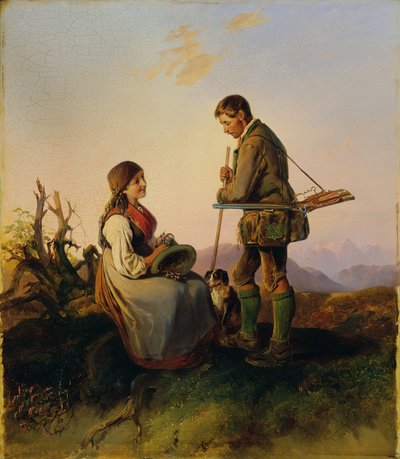 cazador y niña de Johann Matthias Ranftl