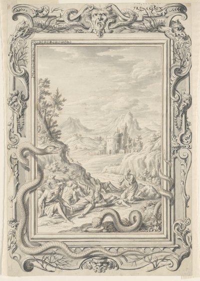 Estudio para Serpientes enviadas a destruir a los pecadores, Placa 360, Physica Sacra de Johann Melchior Füssli