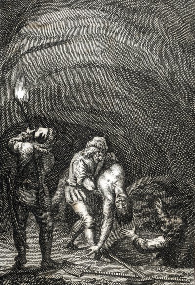 Muerte de Guillermo II de Holanda asesinado por los frisones, que lo enterraron en secreto bajo el suelo de una casa Grabado de Johann Michael Mettenleiter (1765-1853) 1800 Colección privada de Johann Michael Mettenleiter