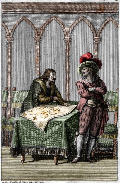 El emperador Alberto I de Habsburgo (1255-1308) estudiando el mapa de Francia en la época del conflicto entre el papa Bonifacio VIII y el rey Felipe IV de Francia. de Johann Michael Mettenleiter