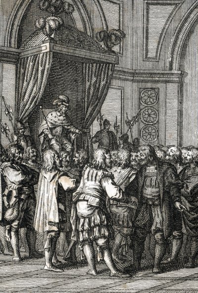 Representación de Guillermo I (o Guillermo II, Conde de Holanda) (1227-1256) en 1255 (Conde Guillermo II de Holanda concediendo privilegios) Grabado de Johann Michael Mettenleiter (1765-1853) 1800 Colección particular de Johann Michael Mettenleiter