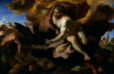 Jove lanza sus rayos a los gigantes rebeldes, c.1690-95 (óleo sobre lienzo) de Johann Michael Rottmayr