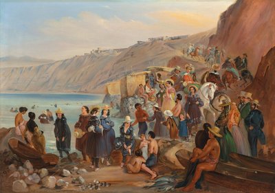 Bañistas en la playa de Chorillos, Miraflores, Lima de Johann Moritz Rugendas