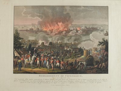 Bombardeo de Copenhague, 2-5 de septiembre de 1807, aguafuerte coloreado por y después de J. Laurent Rugendas, publicado por J. Laurent Rugendas, Augsburgo, 1807 de Johann Moritz Rugendas