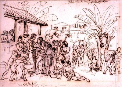 Indios visitando una hacienda, Brasil, c.1825 de Johann Moritz Rugendas