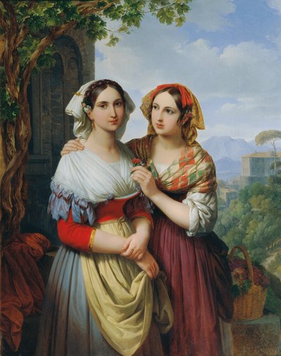 Dos chicas en un paisaje. de Johann Nepomuk Ender