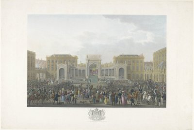 Toma de posesión de Guillermo I en Bruselas el 21 de septiembre de 1815 Doce láminas de la llegada e inauguración de Guillermo I en Bruselas y las batallas de Quatre-Bras y Waterloo en 1815 (título de la serie) de Johann Nepomuk Gibèle